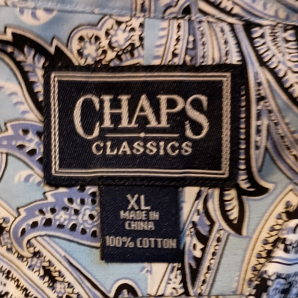 NWT - CHAPS, WOMEN'S BLUE/ WHITE COTTON LONG SLEEVED PAISLEY BLOUSE SKUW163 - Picture 3 of 7